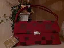 Moderne Tasche Handtasche "David Jones" rot Karo 3-RV Textil K-Leder Henkel *NEU