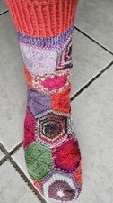 Sechseck-Wollsocken Gr. 39/40 Patchwork handgestrickt Markenwolle neu Handarbeit