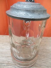 Rarität!!   Alter Glas-Bierkrug mit Zinndeckel 1/2l Gravur Jakob Fläsel