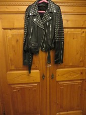 Jacke Damen Lederjacke Biker Bikerjacke echt Leder Zara Ösen schwarz Gr. XS
