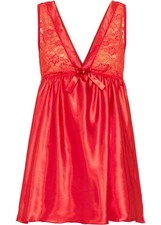Satin-Babydoll mit Spitze Gr. 44/46 Rot Damen-Unterwasche Negligé Dessous Neu