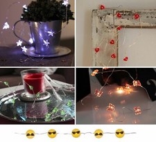 10er LED Drahtlichterkette Motiv: Schmetterling, Herz, Tanne, Smiley m. Batterie
