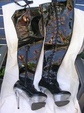 1Paar Lack Overkniestiefel ,Größe 38 mit 14cm Absatz,Gesamtlänge ca.76cm