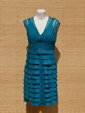 Kleid ADRIANNA PAPELL Etuikleid Volants türkis glänzend transparent Tüll Gr. 42