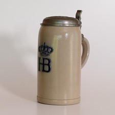 Alter Bierkrug Staatliches Hofbräuhaus HB München mit Zinndeckel 1L Maßkrug