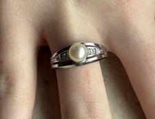 Edler 585 Weissgold Ring mit Perle