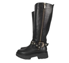 Baldinini Damen Schuhe Stiefel Gr. 38 Schwarz Leder Damenstiefel Boots