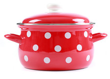 Stahl-Emaille Topf 24 cm Kochtopf emailliert gepunktet rot weiß BELIS DOTS