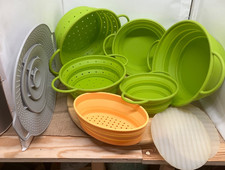 Set Faltbare Silikon Küchensiebe & Dampfgarer-Einsatz - Platzsparend & Bunt!