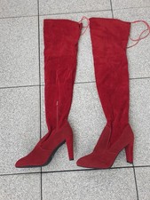 Overknees-Stiefel, rot, Größe 43, High-Heels – 10 cm Absatz, Wildleder-Optik