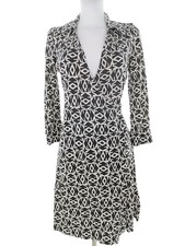 ✨ DIANE VON FURSTENBERG Wickelkleid für Damen Grau 38 3/4 Ärmel Seide 100% ✨