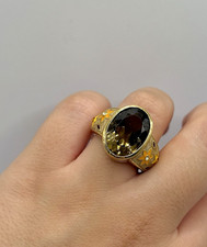 Wunderschöner Emaile Ring  Rauchquarz 925 Silber/ Vergoldet / Gr.59 David Sigel