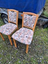 2 x Esszimmerstühle massivholz Eiche Muster Stoff Grau  Stuhl Set Holzstühle