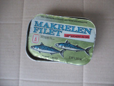 Alte leere Fischdose,Makrelenfilet geraüchert , VEB Fischwerk Sassnitz, DDR,1971