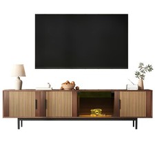 TV Lowboard 200cm Modern TV Schrank mit Glastür LED Beleuchtung Fernsehtisch