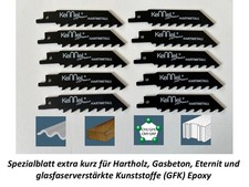10 x Speziallblatt Säbelsägeblatt extra kurz für Hartholz Eternit Gasbeton GFK