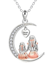 Mutter-Tochter Halskette 925 Silber Herz & Halbmond - Perfektes Geschenk!