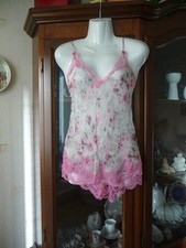 BLUGIRL Italy Nacht-Set Pyjamashorts Seide Grau/Pink gemustert Spitze Gr.D34 Top