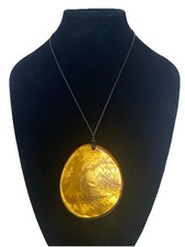 Damen Statement Kette Capiz Muschel Anhänger Halskette Lang Gelb Pulloverkette