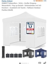 Pavillon (Faltpavillon) 3x3m, Wasserdicht, mit Seitenwänden, Weiß, Gartenzelt