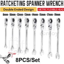8-tlg Gelenk Ringmaul Gabelschlüssel Ratschenschlüssel Satz Set 8-19 mm Ratsche