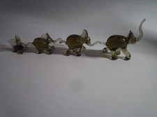 Lauscha Glas  Elefantenherde   Glasfiguren   4  Elefanten  grau  80iger Jahre