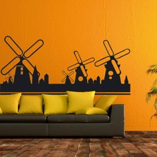 Wandtattoo Windmühle Wind Mühle Holland Landschaft Skyline Wandaufkleber +198+