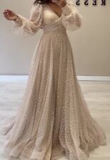 Kleid Abendkleid Abiye Damen mit Rückenschnürung Beinschlitz Beige gr. S-L NEU