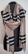 Seide-Wolleschal, federleicht; beige-kariert; 70x240 cm; neu;  TopQualität!