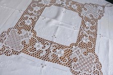 T34 VINTAGE HANDGEFERTIGTE LEINEN TISCHDECKE POINT DE VENICE ARBEIT 48x48"