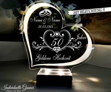 Geschenk Goldene Hochzeit 50 Jahre Hochzeitstag Gravur BELEUCHTET LED