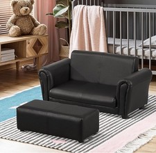Kindersofa mit Hocker Kindersessel Kindercouch Schwarz