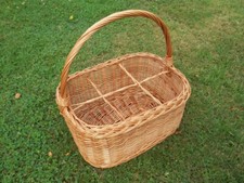 Flaschenkorb, Flaschenträger aus gesottener Weide mit Längsgriff, für 6 Flaschen