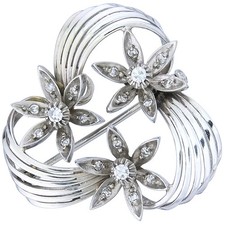 Brosche Blüte Diamanten 750er Weißgold ca. 1960-65