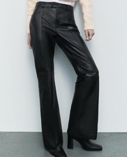 ZARA Flare-Lederhose Echtleder Hose LIMITED EDITION L 40 schwarz AUSVERKAUFT NEU