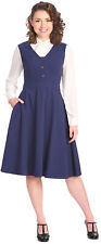 Banned »PRIM PLAIN« Vintage Träger V-NECK SWING DRESS Kleid - Navy Rockabilly