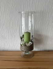Hohes Dekoglas mit Kerze - Grün / Silber Deko Kerzenhalter Glas Stumpenkerze