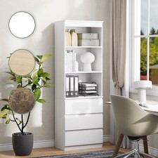 Bücherregal Hochschrank, 3 Schubladen & 3 Regale MDF Hochregal mit