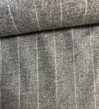 Luxus 100% Wolle IN Hell Grau & Weiß Gestreift Tweed Stil Stoff