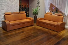 Echt leder sofagarnitur set - leder, 3