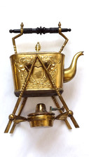 Antiker viktorianischer Qualitäts Messing Wasserkocher mit Ständer & Ölbrenner B gemarkt selten