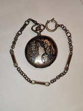 Chablonen Watch Taschenuhr 800 Silber Niello Jugendstil Art Nouveau France 1910