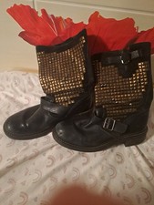 Alba Moda Biker Boots Größe 38 Schwarz Stiefel Leder Nieten