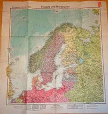 Alte Landkarte Finnland Skandinavien, 1940 Deutsches Reich, Velhagen & Klasing