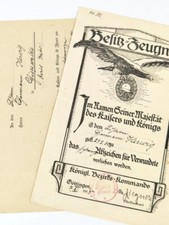 1.Weltkrieg, Verleihungsurkunde zum Abzeichen für Verwundete in schwarz, ausgest