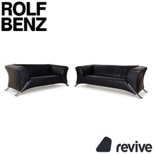 Rolf Benz 322 Leder Sofa Garnitur Blau Blauschwarz Couch 2x Zweisitzer