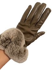 Lammleder- Handschuhe  mit Echtpelz am Handgelenk. Gr.M