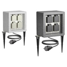 Garten-Steckdose POCK mit Erdspieß Stein-Optik für außen, 4-Fach, Kunstharz,