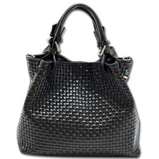 Florence Tasche geprägtes Flechtmuster schwarz Leder Handtasche OTF164S