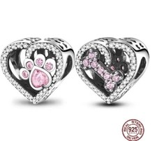 💖 LOVE Charm Herz Pfote Hund Katze Zirkonia für Pandora Armband 925 Silber 💖